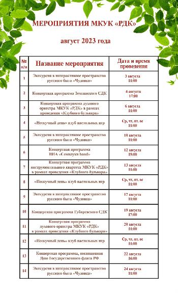 Афиша мероприятий на август